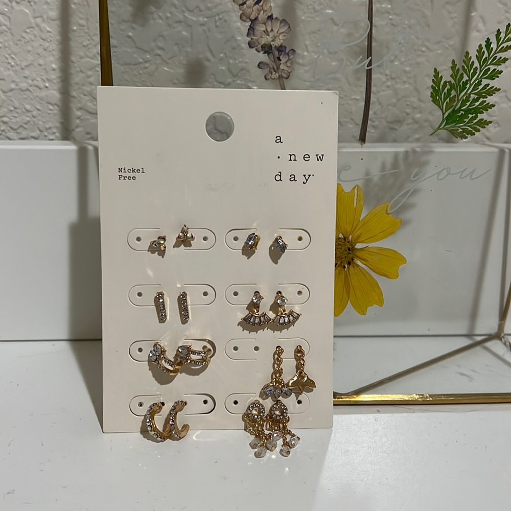 Set earrings,New,Gold with sky blue